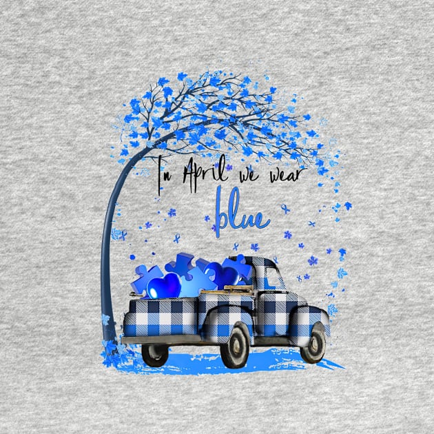 In April We Wear Blue Autism Awareness Puzzle Truck by cogemma.art